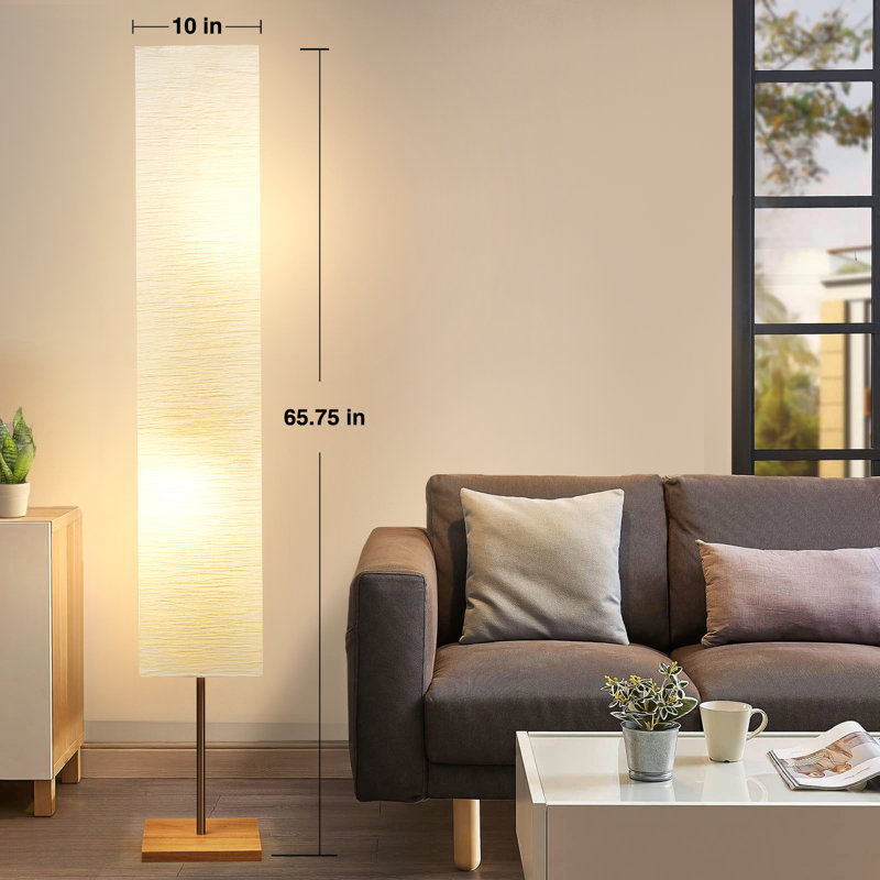 Adeela 65" Floor Lamp for Living Room Dimmable LED Floor Lamp Column Floor Lamp, Oak/Silver