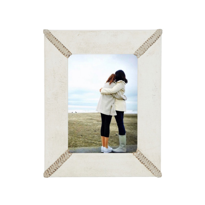 Leather Picture Frame, Cream/Gray, 8" x 10"