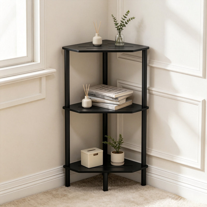 Bamboo Corner Shelf with Adjustable Legs – Space-Saving Storage Rack for Small Spaces, 29.06" H x 11.81" W x 14.76" D