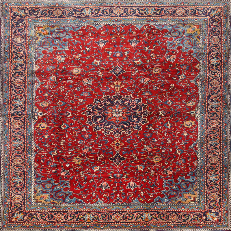 Tapis traditionnel rouge / brun Fyre, Carré 3 pi