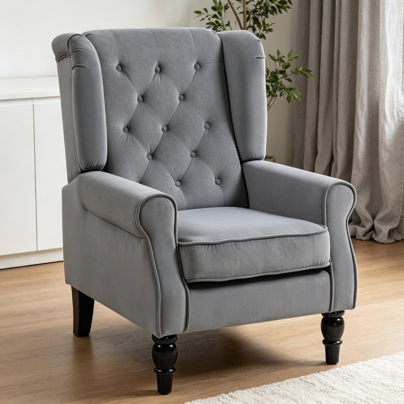 Wingback Accent Chair, Retro Upholstered Button Tufted Occasional Chair For Living Room And Bedroom,, Light Grey
