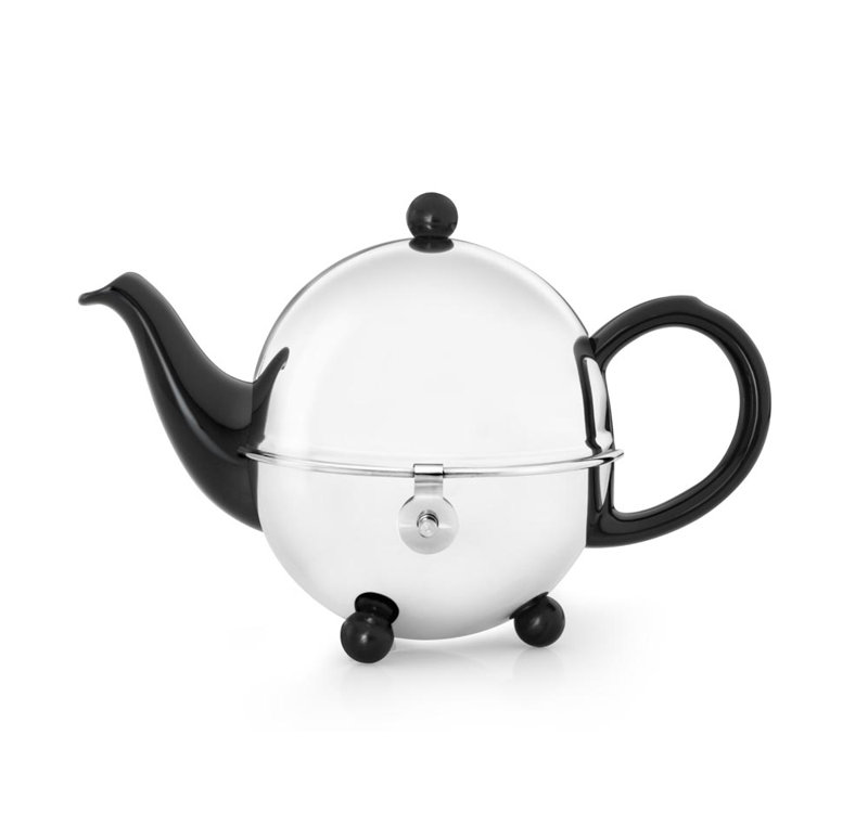 Théière confortable en céramique / acier inoxydable, H 6 po x l 6 po x P 9 po, Noir