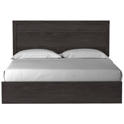 Très grand lit Cyme avec tête de lit à planche, noir anthracite minimaliste
