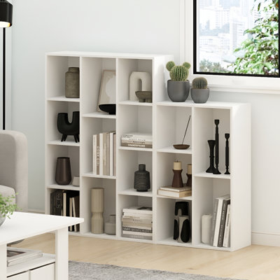 Bibliothèque à 11 compartiments, tablette sur pied, rangement ouvert, dos fermé, montage facile, 24 x 74 x 106 cm, idéale pour la maison, le bureau ou le salon, blanc uni