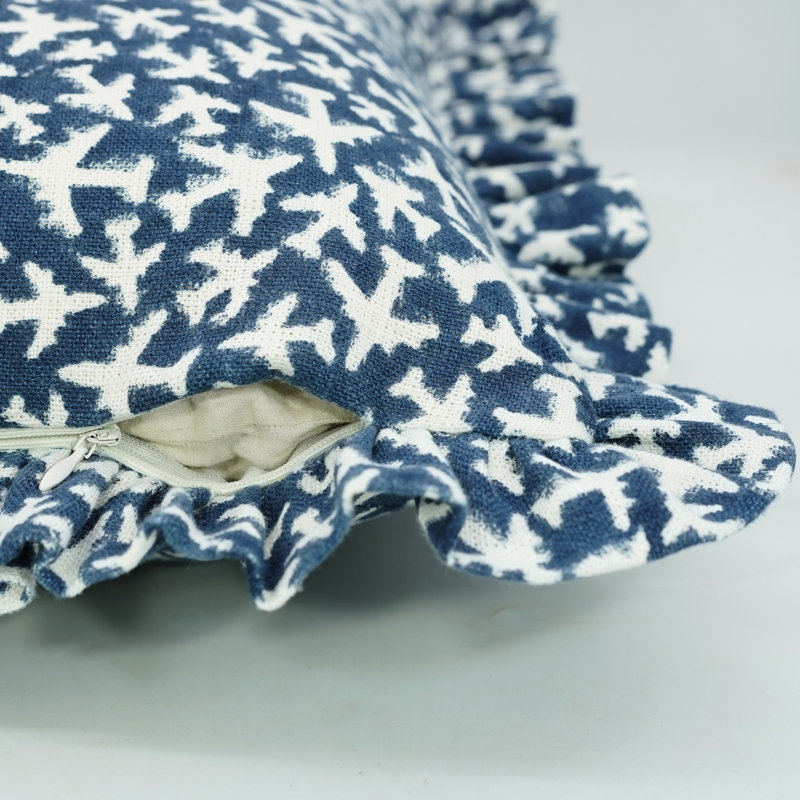 Housse de coussin en lin épais à imprimé volutes Fabividine, printemps été, (Pushpakviman, bleu), Carré, H 18 po x l 18 po