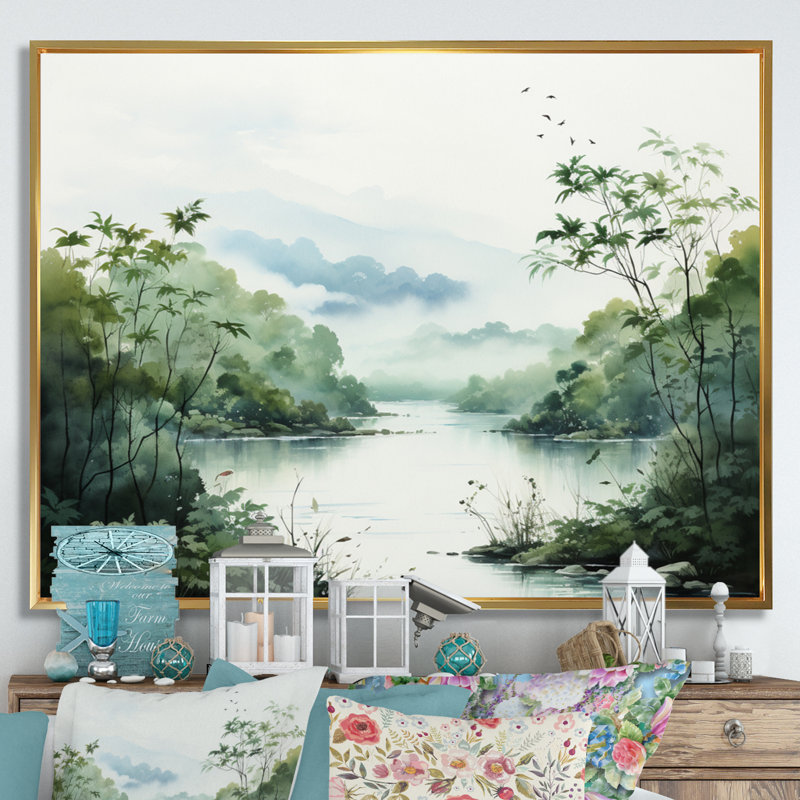 «Tranquil Oasis II» sur toile, H 30 po x l 40 po x P 1,5 po, Cadre flottant doré