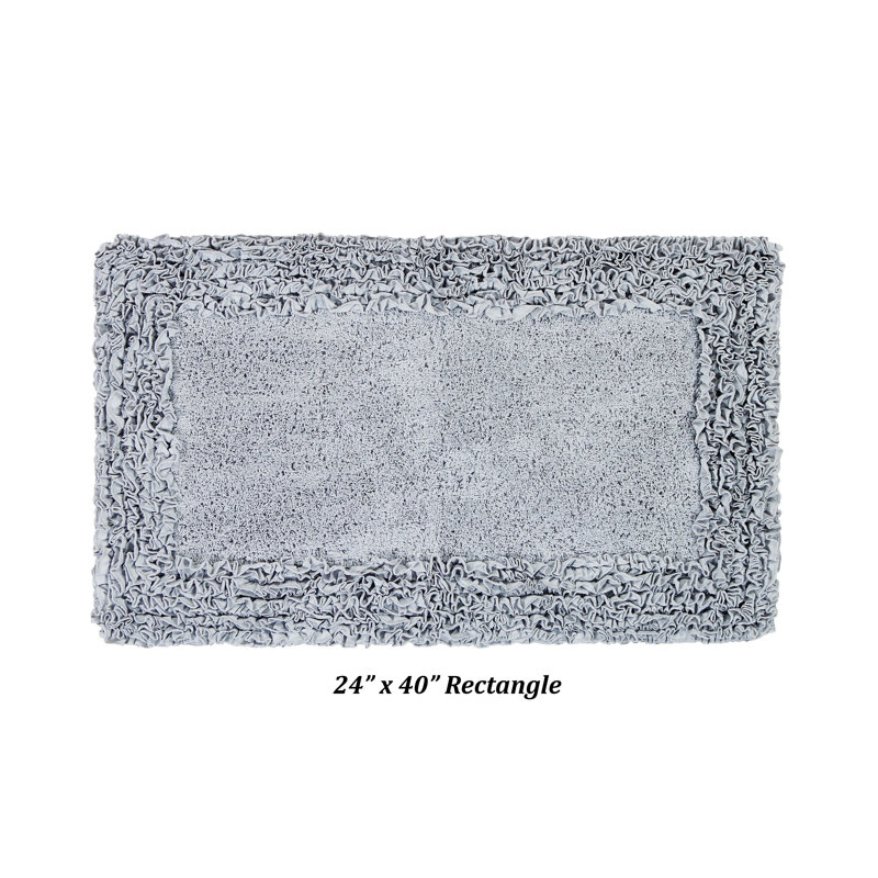Aveliss 100% Cotton Tufted Bath Rug, Ultra Soft & Absorbent, Spray Latex Backing, Luxurious Ruffle Border, 24" x 40" Rectangle, Silver