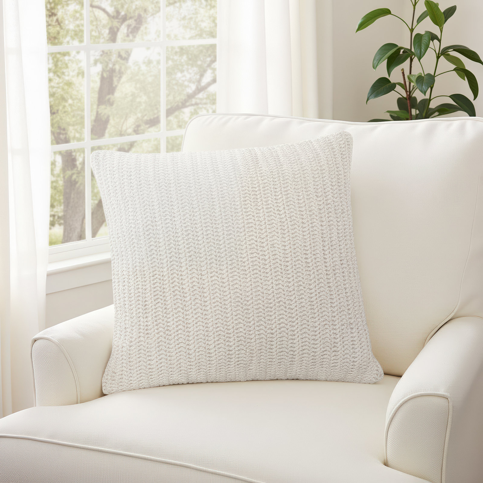 Rowan 22" x 22" Cotton Throw Pillow, Ivory