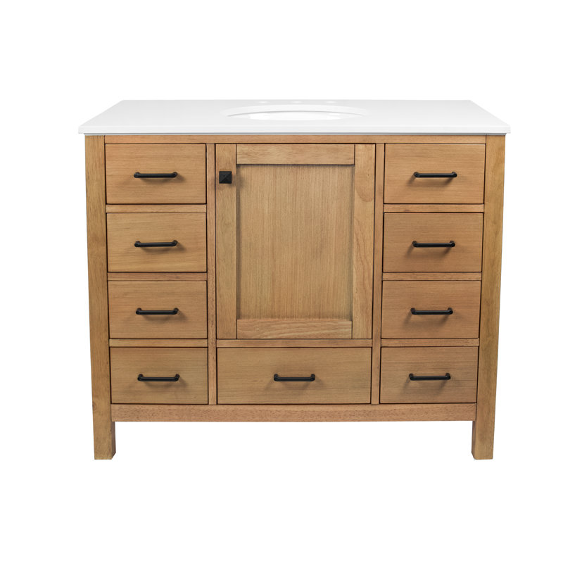 Ensemble de meuble-lavabo simple 42 po Claudett, Blanc d'ingénierie, Blond