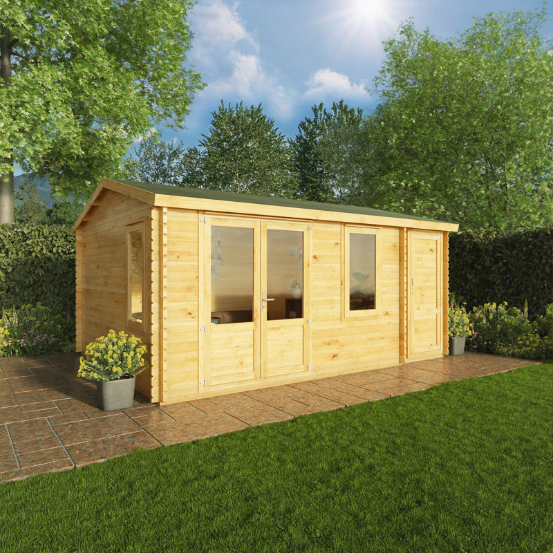 Mercia 17ft x 13ft Home Office Elite Log Cabin With Side Shed (28mm)