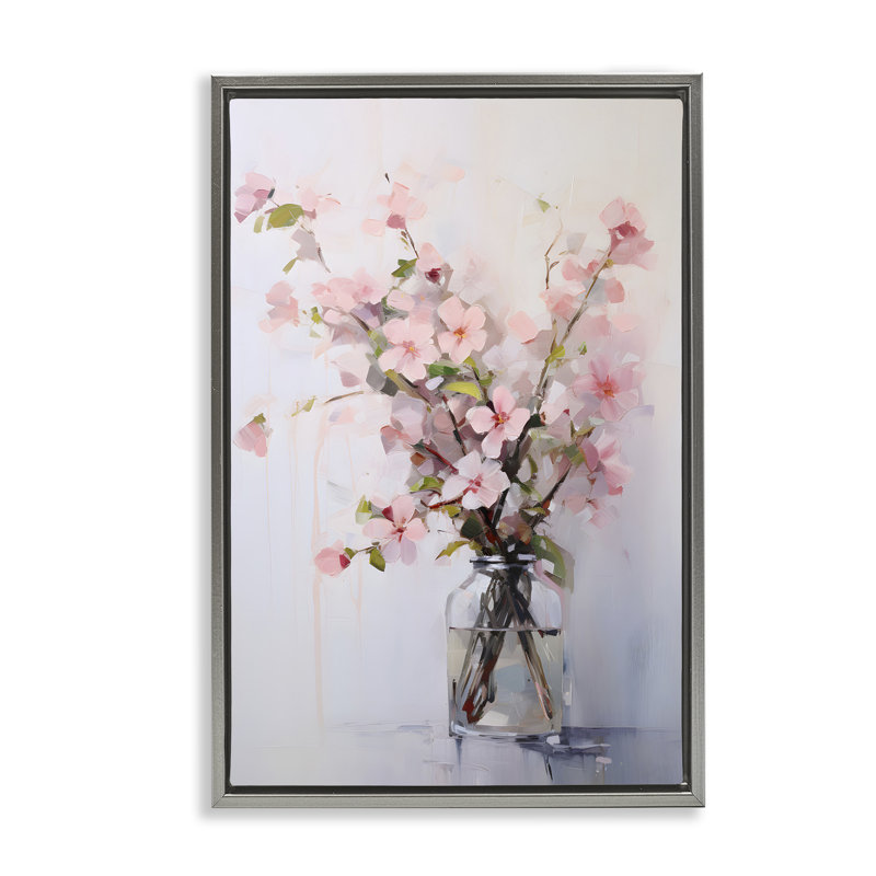 Toile flottante Soft Sakura encadrée par Petals Prints Design, H 31 po x l 21 po, Cadre flottant gris lustré