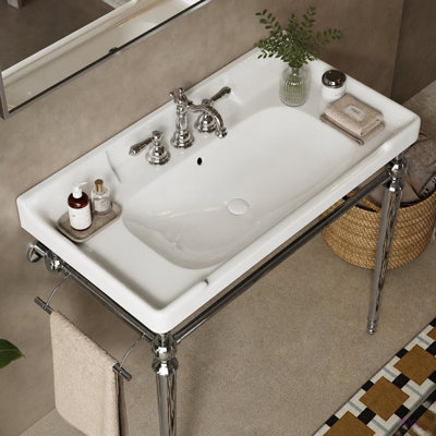 Lavabo de salle de bain en céramique 36 po avec 3 trous pré-percés, sans armoire ni robinet