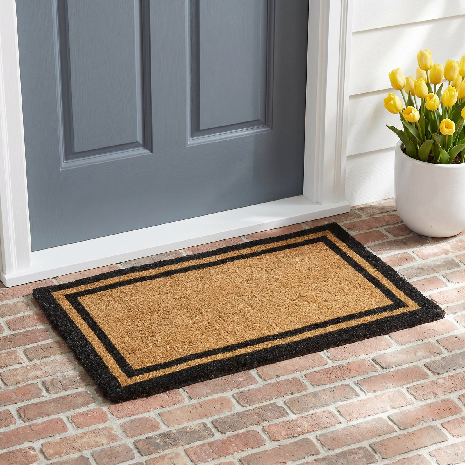 Alleffra Handmade Coir Doormat, Rectangle 1'10" x 3', Black