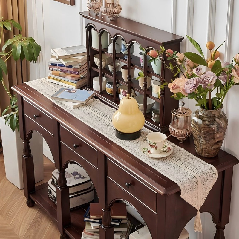 Retro Walnut Colour Solid Wood Rectangle Entryway Table, 35.43" H x 47.24" W x 15.16" D