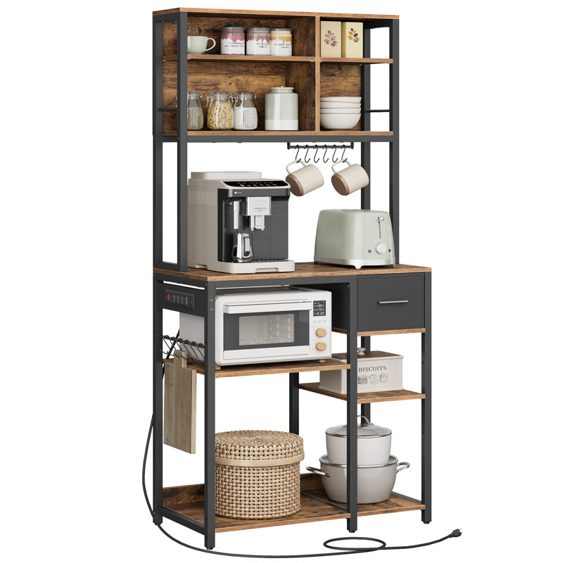 31.5“W 71"H Coffee Bar With Adjustable Storage Shelves, Brown/Black