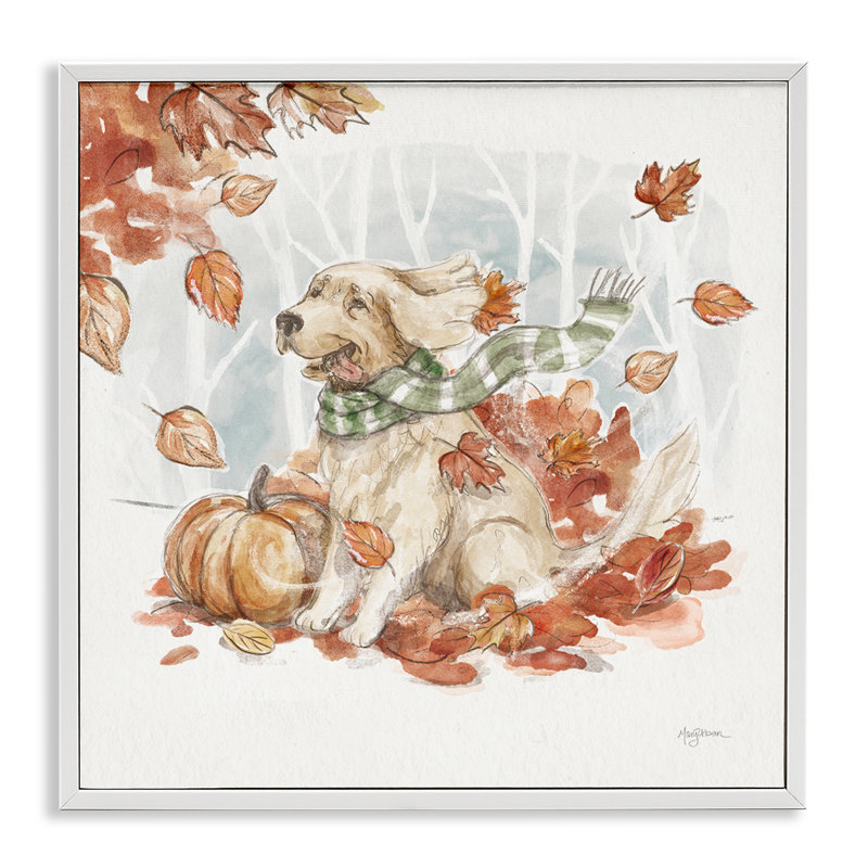 «Happy Autumn Labrador», estampe numérique par Mary Urban, Estampe numérique encadrée blanc bord de mer, H 12 po x l 12 po
