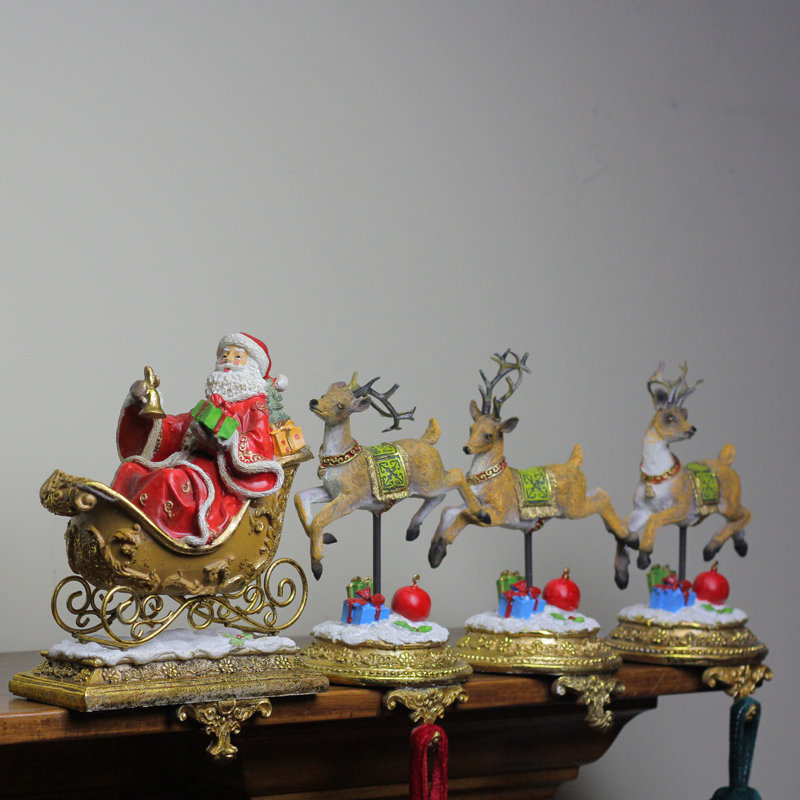 Santa and Reindeer Glittered Christmas Stocking Holders Set