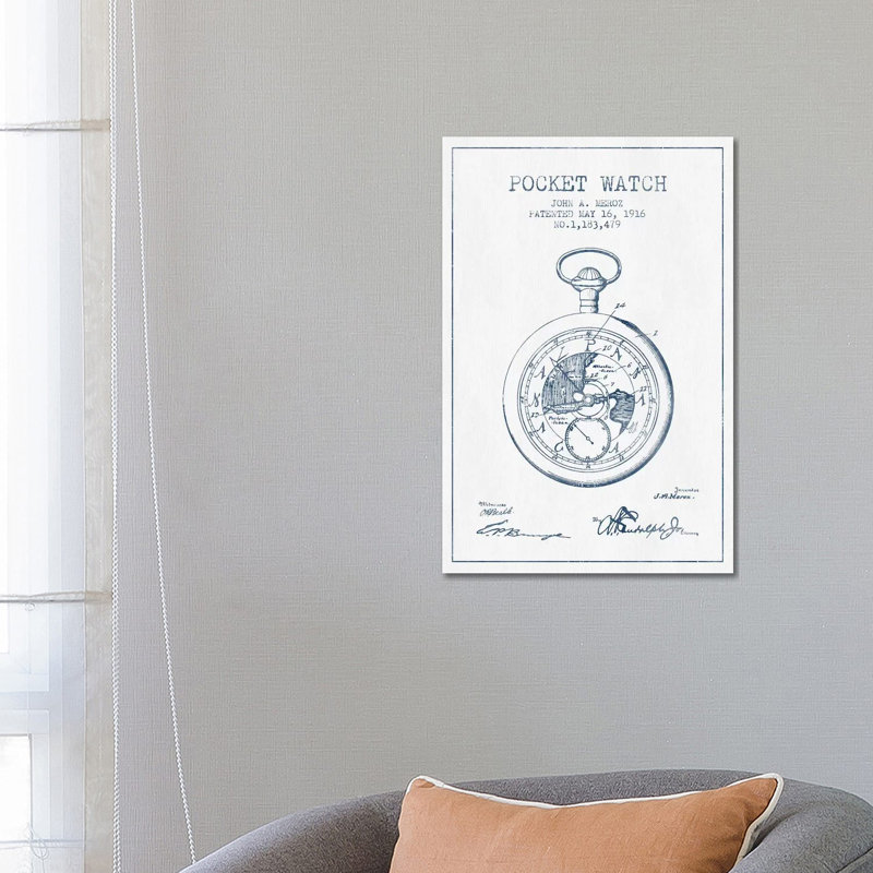 John A. Meroz Pocket Watch Pattern Sketch (Ink) by Aged Pixel - Wrapped Canvas Gallery-Wrapped Canvas Giclée