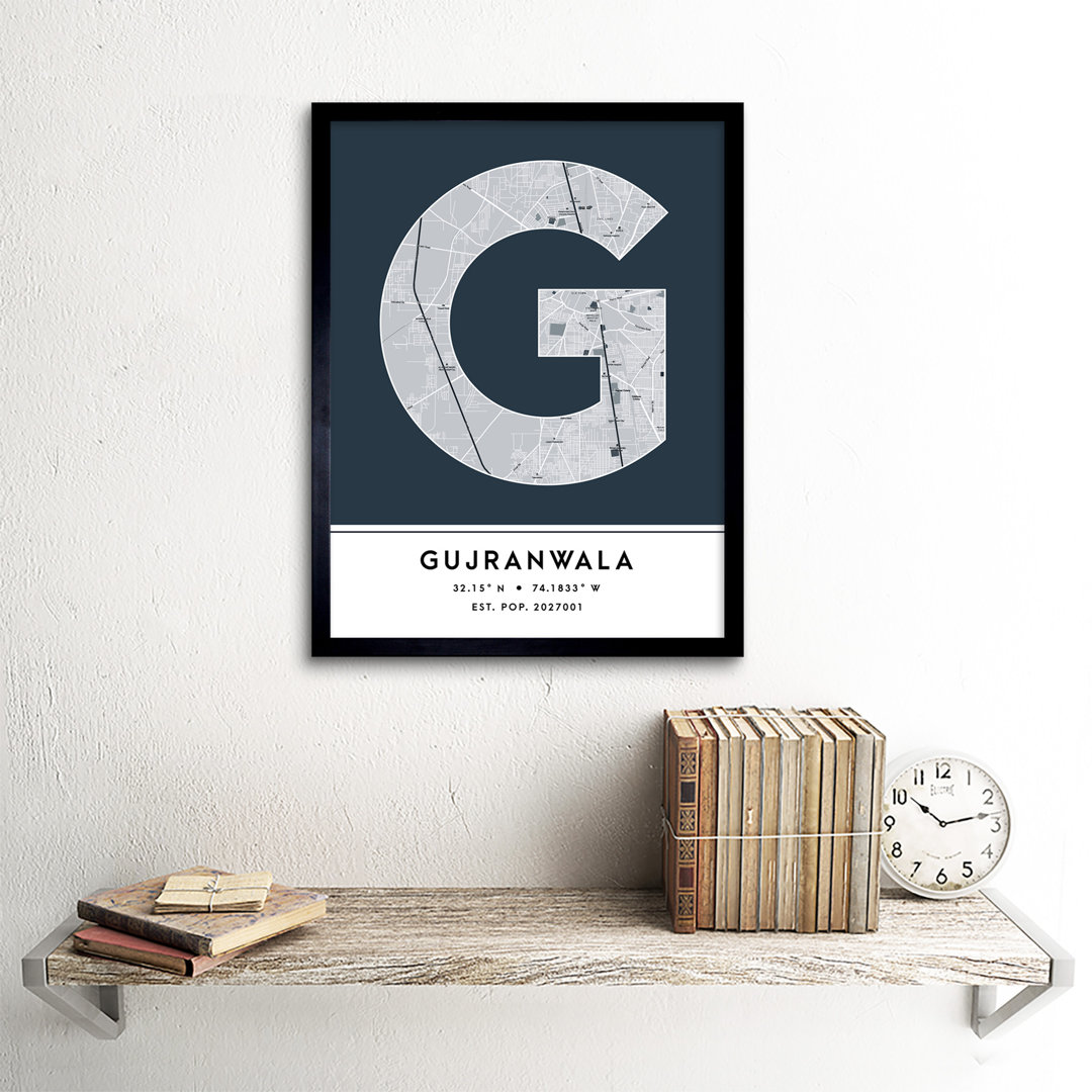 Gujranwala City Map Gujranwala Navy by Wee Blue Coo - Single Picture Frame Typography