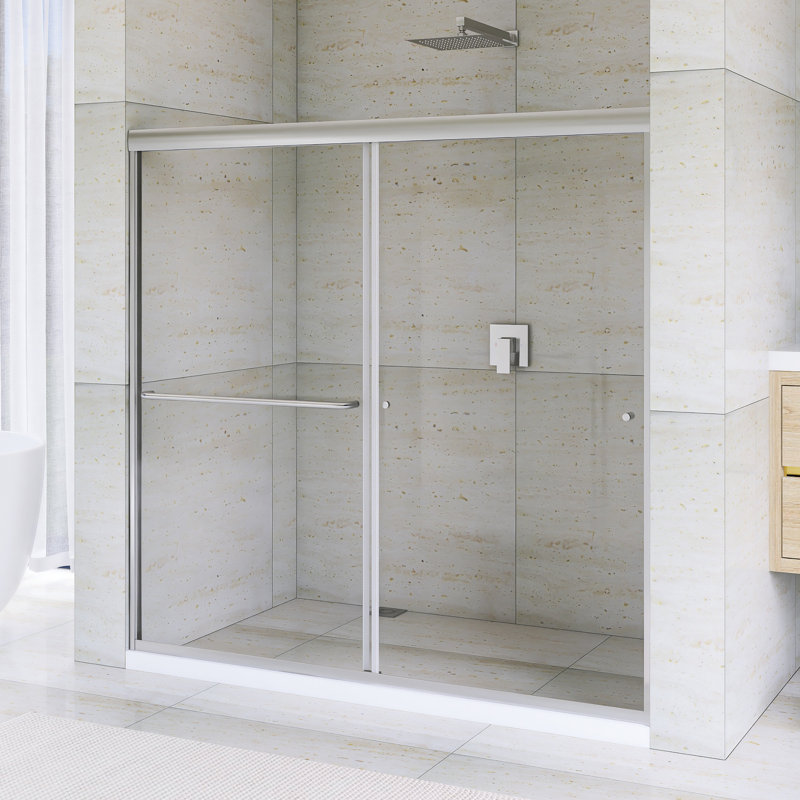 60 po X P 58 po Porte de douche coulissante double H, Nickel brossé