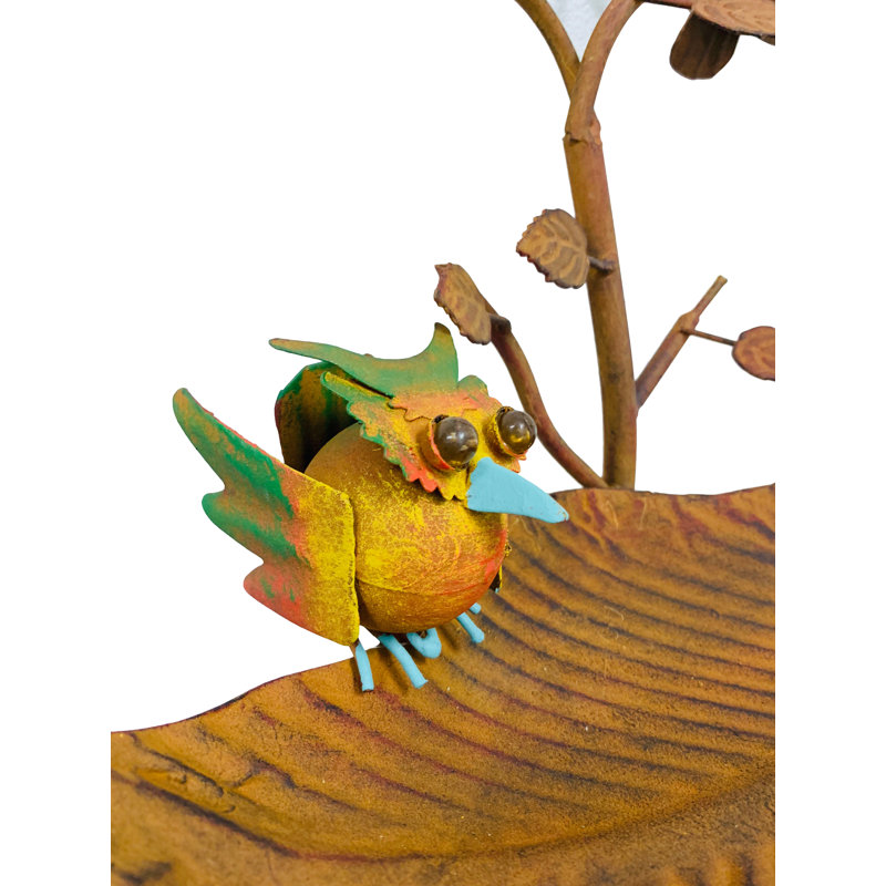 Rustic Multicolor Metal Owl Bird Feeder Garden Stake