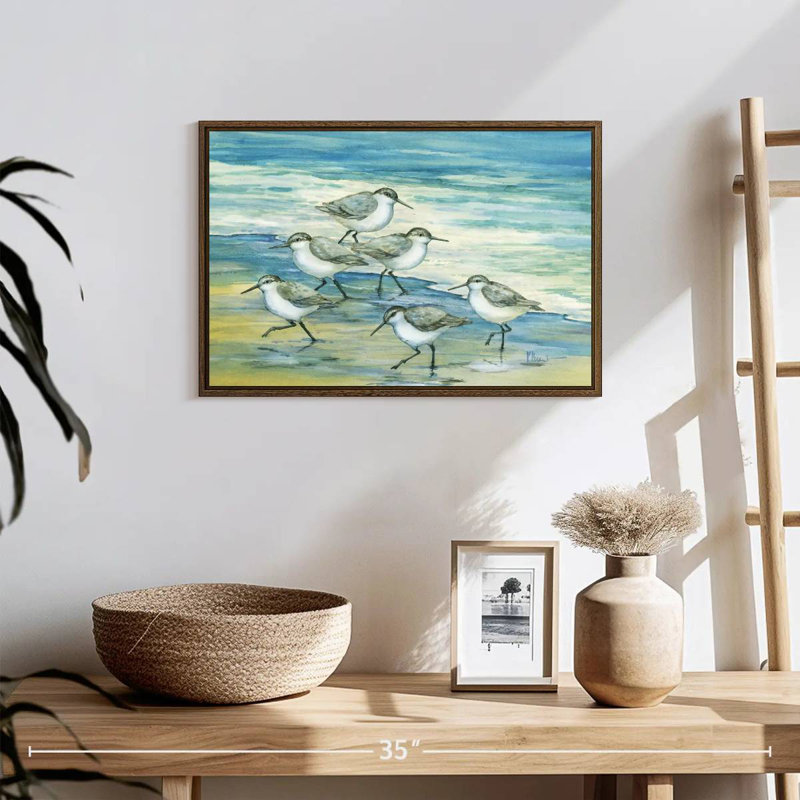 Surfside Sandpipers, 19" X 13", Floating Frame Walnut