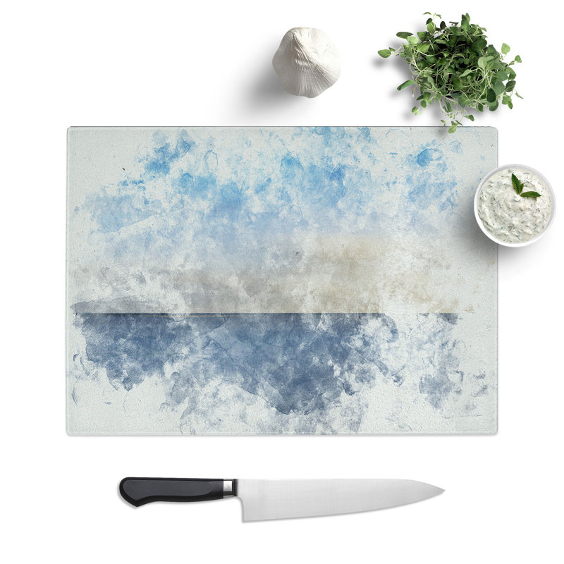 Tempered Glass Baltic Sea Horizon Watercolour Chopping Board, 20 cm x 28.5 cm