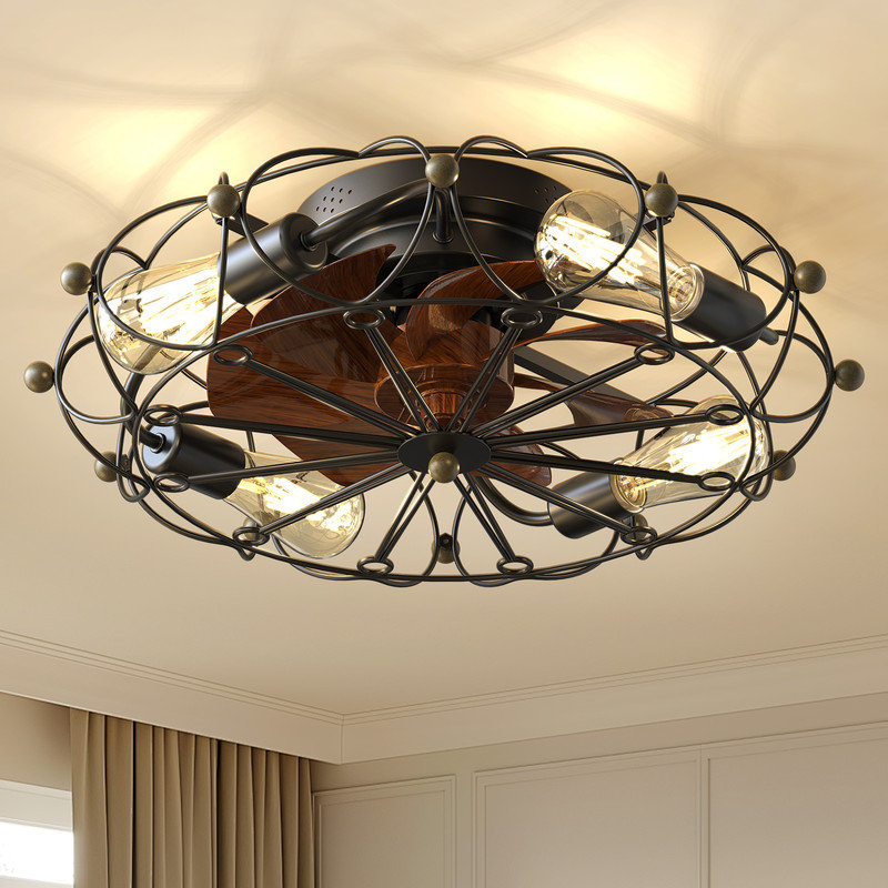 19.7" Low Profile Farmhouse Caged Ceiling Fan Light with Reversible Blades and Remote Control for Living room, Bedroom and Kitchen