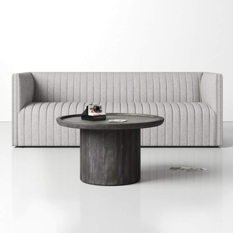 Acadia 28" W Pedestal Coffee Table, Black With White Wash Distressing