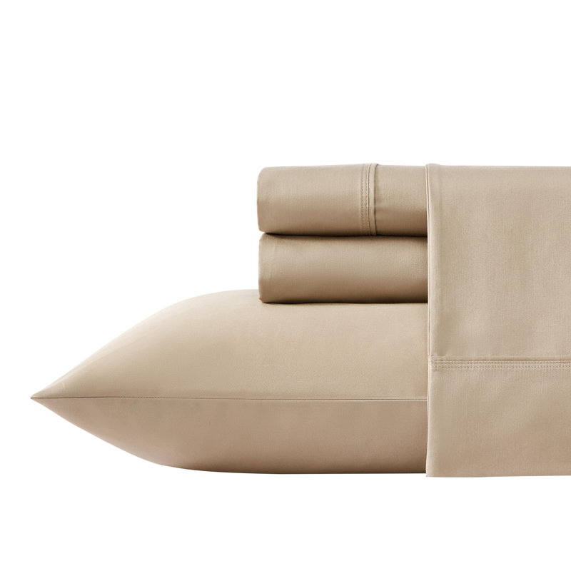 Vera Wang Tri Blend Solid Sheet Set, California King Sheet Set with 2 Pillowcases, Beige