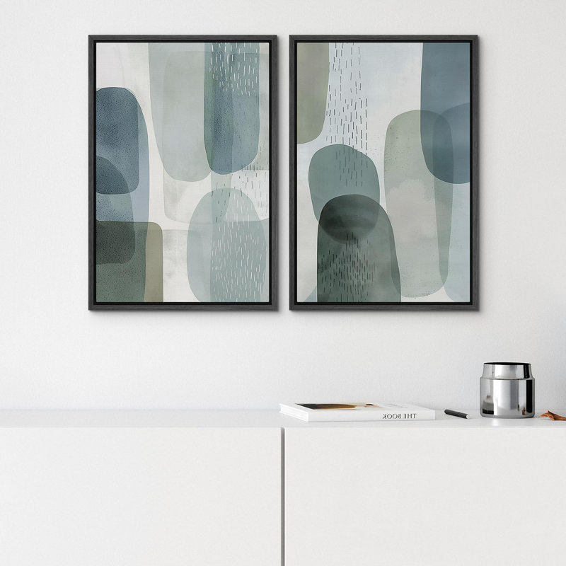 «Black Squiggly Lines Over Tan Fond Abstract Swirly», 2 pièces sur toile, H 36 po x l 24 po, Cadre noir