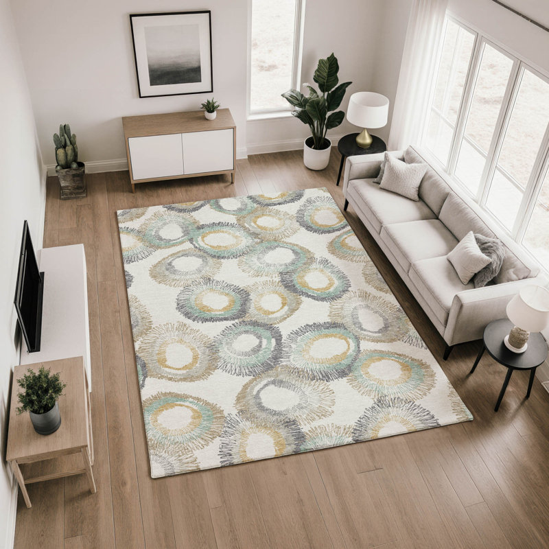 Tapis géométrique de qualité supérieure lavable à la machine Mayfield AMF2278, Ivoire ivoire, 8 pi x 10 pi
