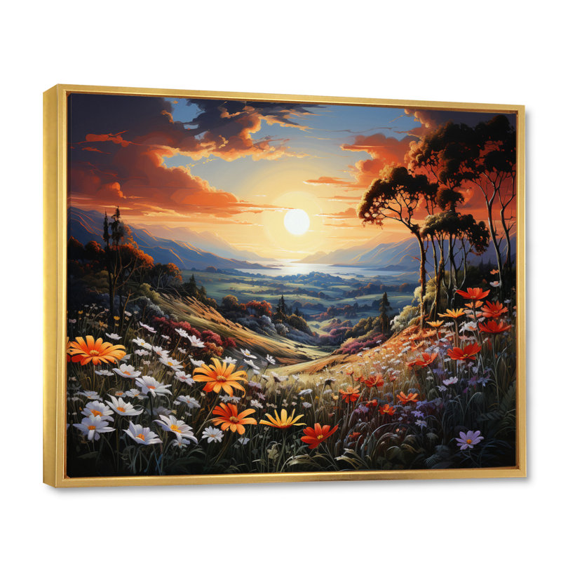 Wildflowers Sunlit Meadows sur toile, H 12 po x l 20 po x P 1 po, Cadre flottant doré