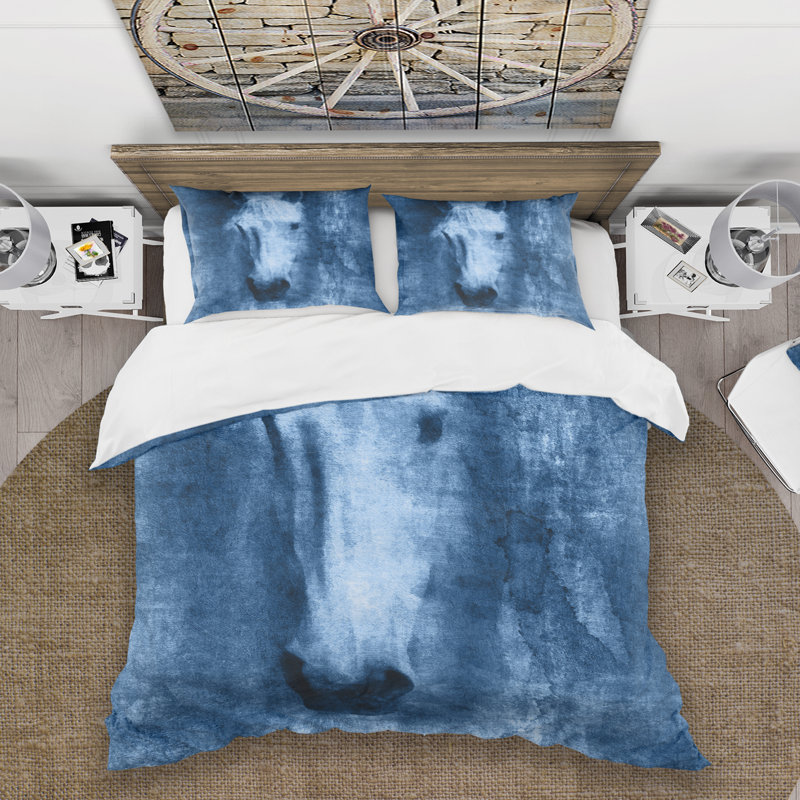 Farmhouse Horse - Ensemble de housse de couette animaux - Microfibre de polyester, bleu