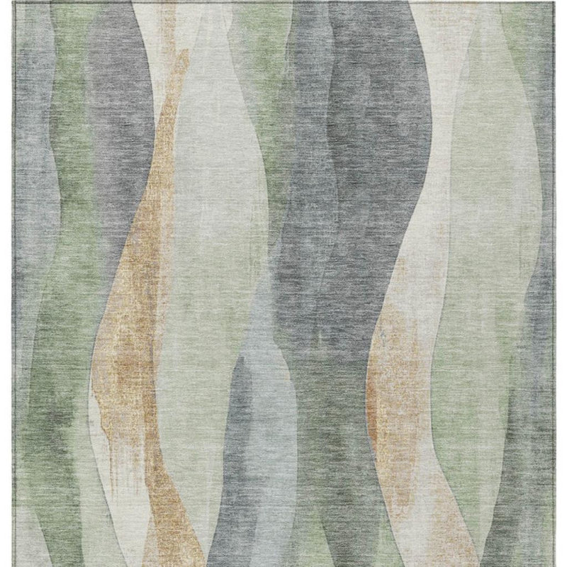 Tapis extérieur lavable abstrait vert et gris artichaut 9 pi x 12 pi