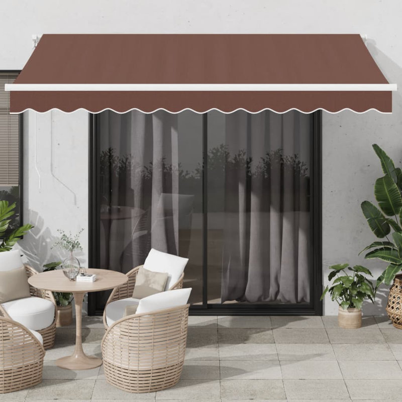Manual Retractable Awning With LED, 350cm W x 250cm D, Brown/White