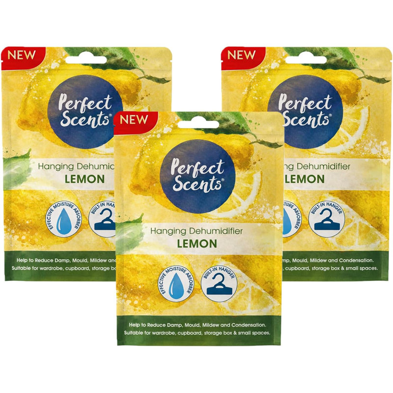 Hanging Moisture Absorber Dehumidifier Fresh Linen Lemon Wardrobe Damp Mould Condensation Remover Closet Storage (Pack Of 3)