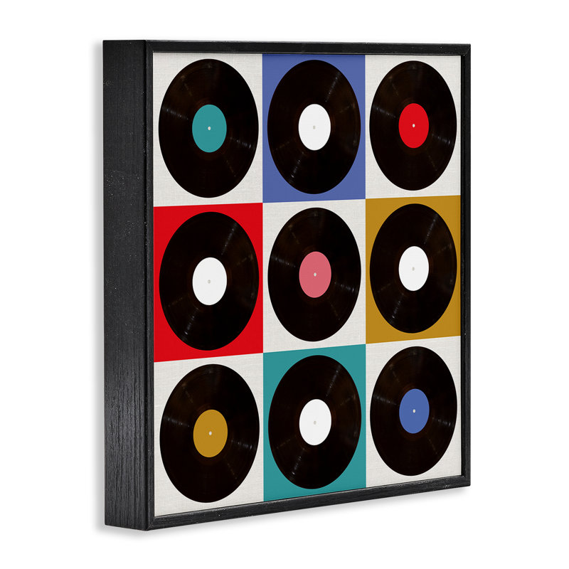 Disques géométriques, estampe numérique, design par Katrina Craven, H 17 po x l 17 po, Giclée encadrée noir minuit