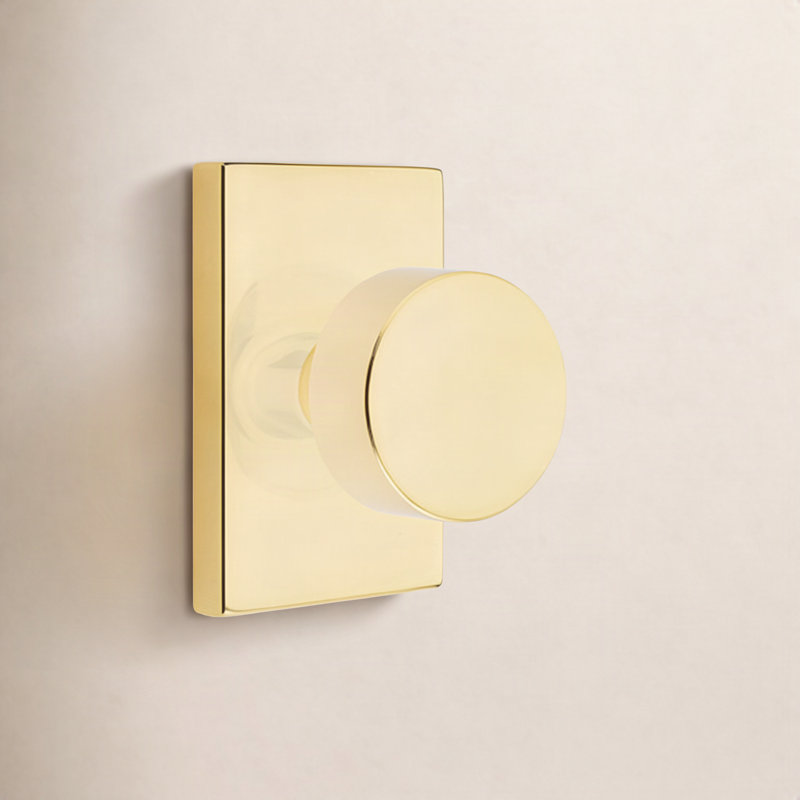 Privacy Door Knob with Rectangular Rosette, Unlacquered Brass