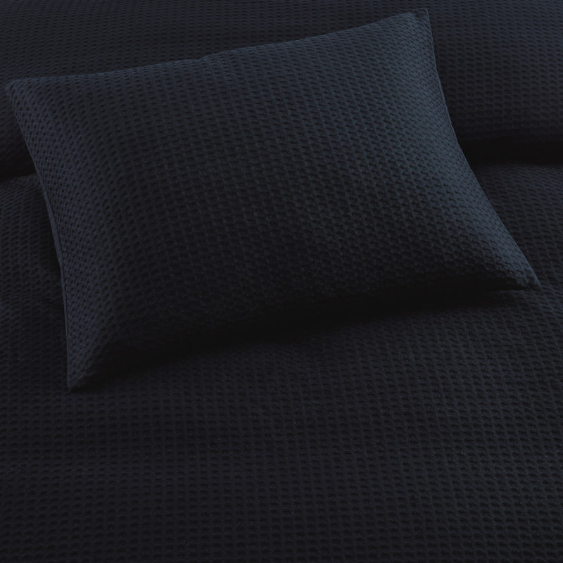 Ensemble de housse de couette 100% coton gaufré moderne 3 pièces DKNY, Noir passé