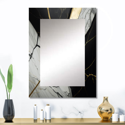 Abstrait Geode Black IV - miroir en marbre, miroir mural moderne unique, impression d'art en métal