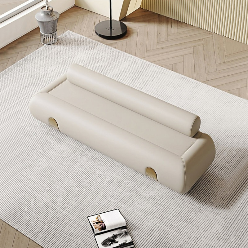 Banc tapissier en cuir crème, Blanc cassé