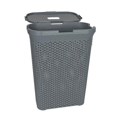 Panier à linge en rotin en plastique avec couvercle à charnières Latitude Run®