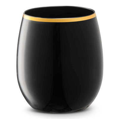 12 oz Noir avec verres à vin en plastique sans pied élégants dorés