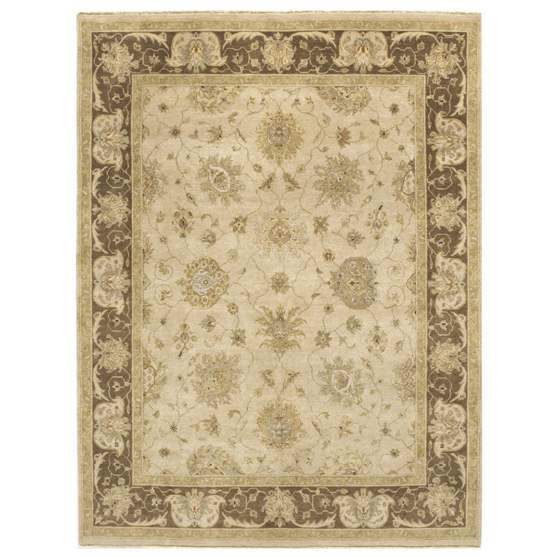 Tapis en laine ivoire / olive / noir, Rectangle 5 pi x 7 pi