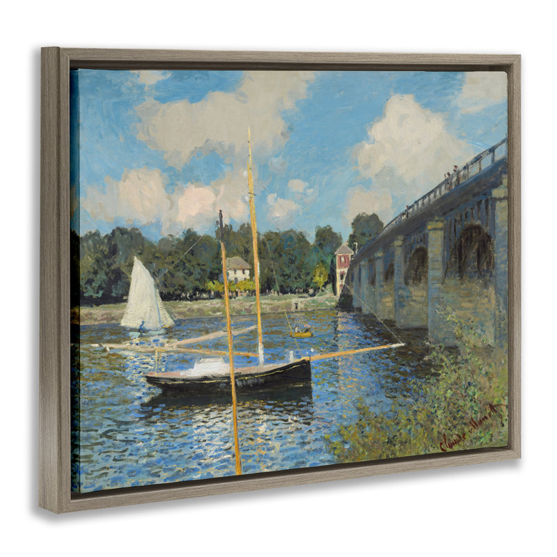 "Classic River" avec bateaux, voile, cadre encadré noir, art mural par one1000paintings, Cadre flottant orme Montalcino
