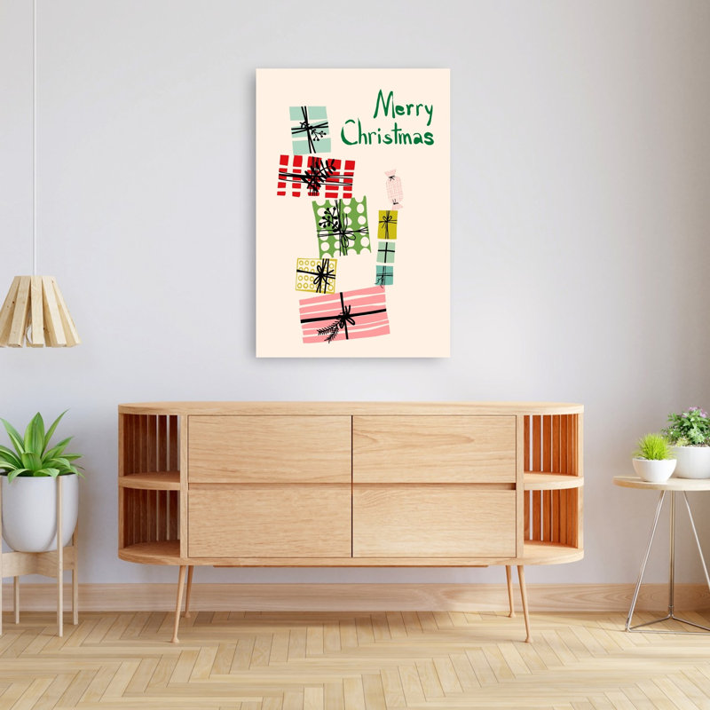 Joyeux Noël, impression d'art abstrait rétro moderne, 48" H x 32" W