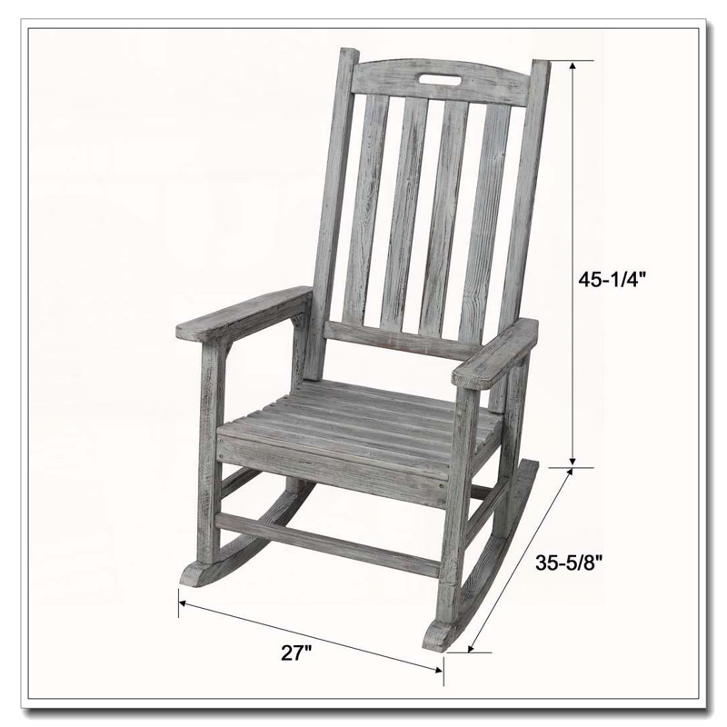 Chaise berçante surdimensionnée en bois avec siège large et grand dossier, Gris clair