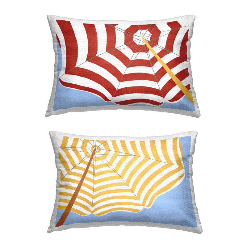 Coussin décoratif rayé pour l'extérieur avec parasol de plage par June Erica Vess (ensemble de 2)