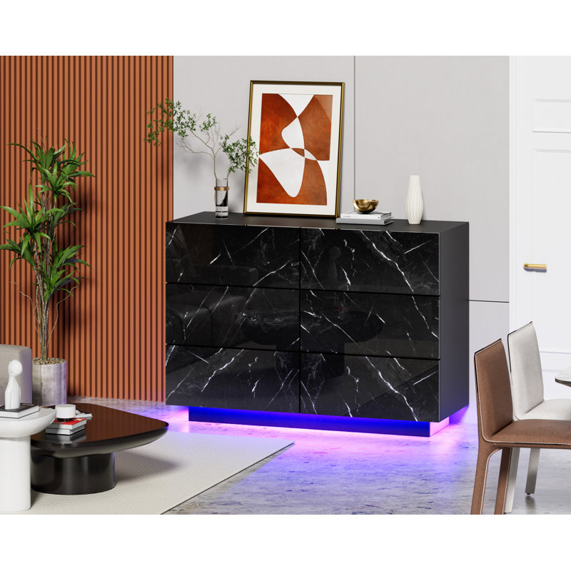 Commode 6 tiroirs avec lumière DEL Aylina, Marbré